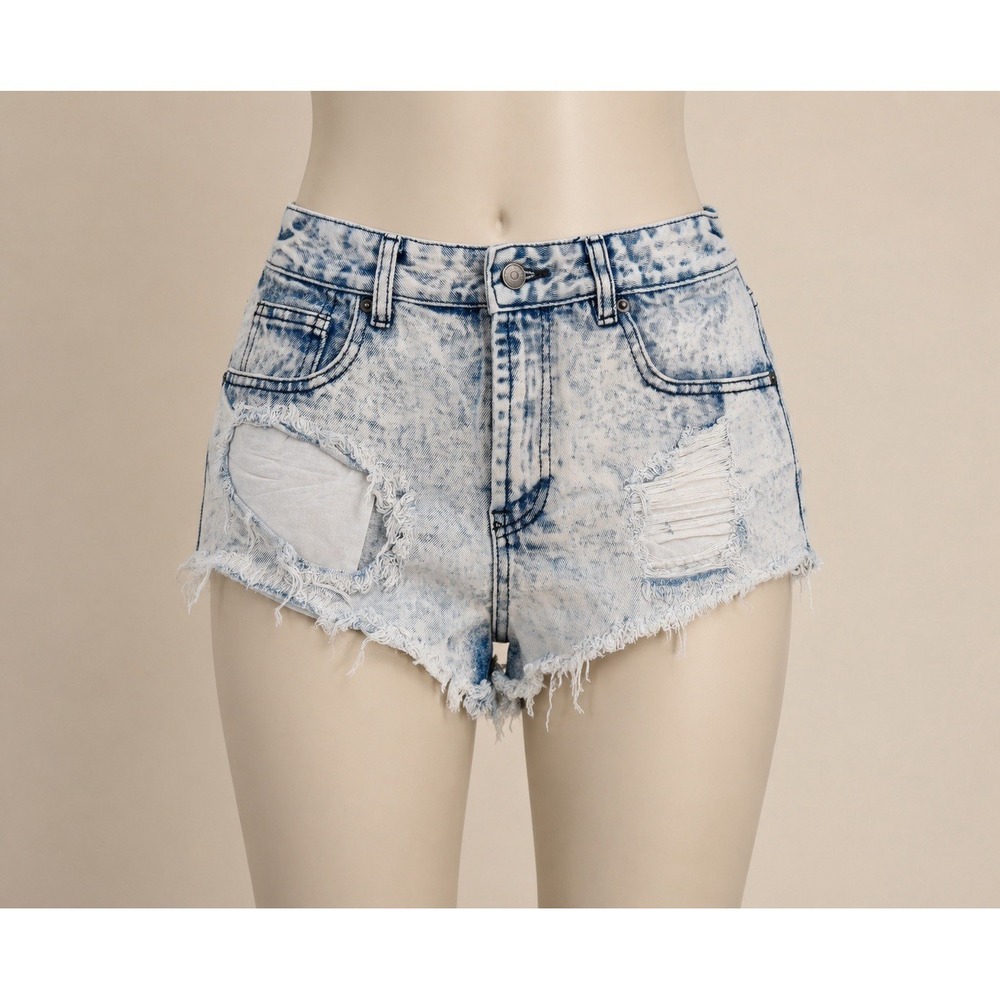Forever 21 Women's Blue Acid Wash Distressed Denim Cut Off Shorts, High Rise 2